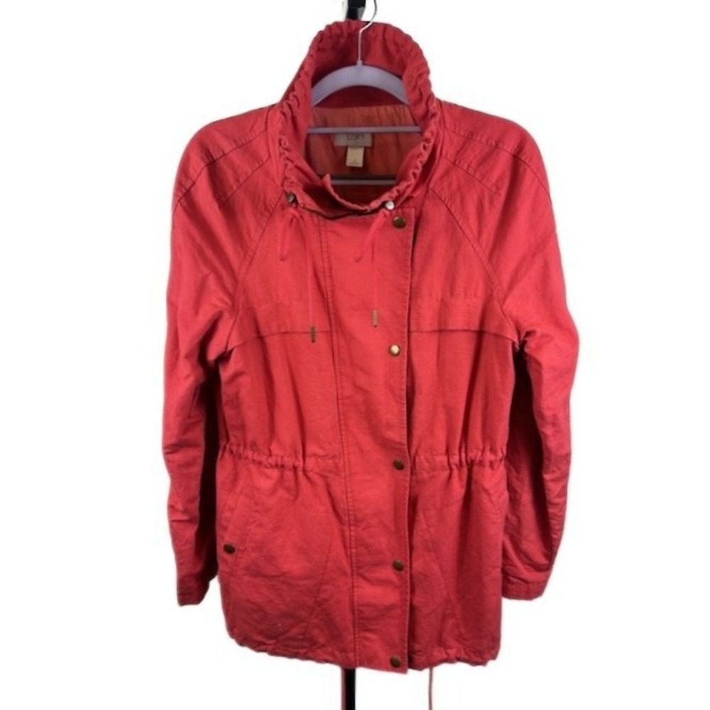 LOFT Women's Size Small Utility Jacket Coat Drawstring Waist & Stand Collar